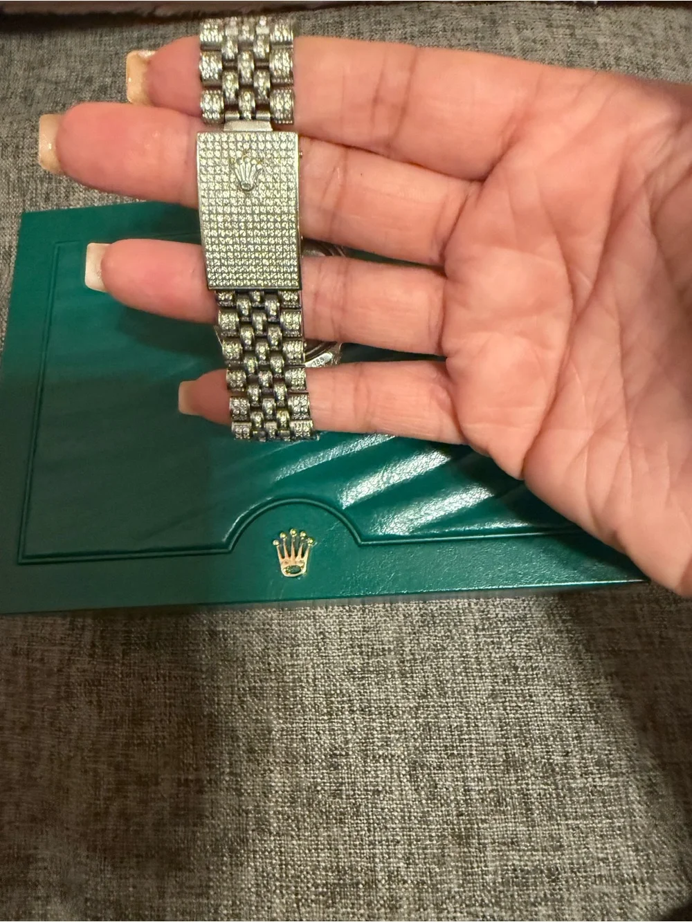 Rolex Women's Silver Crystal-Embellished Watch